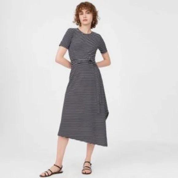 white christmas dresses Women's Blue Mix Striped Waisted Utility Dress